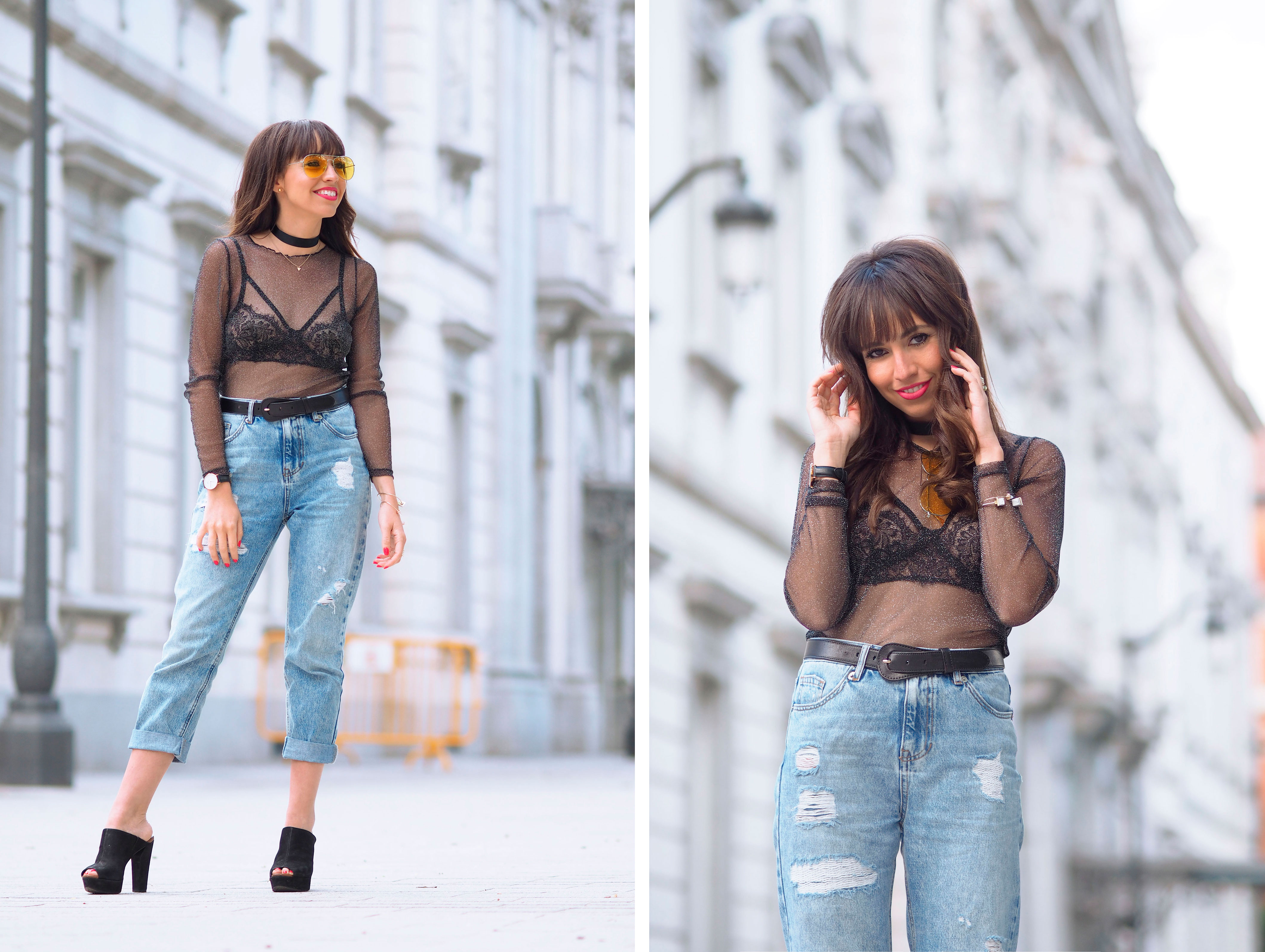 BLACK LACE BRALETTE & TULLE TOP: OUTFIT